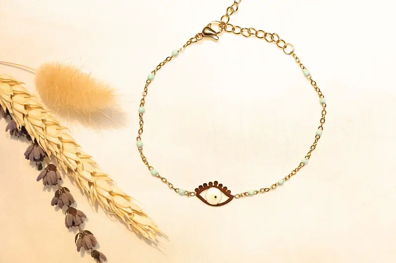 Gold Plated Beaded Evil Eye Bracelet