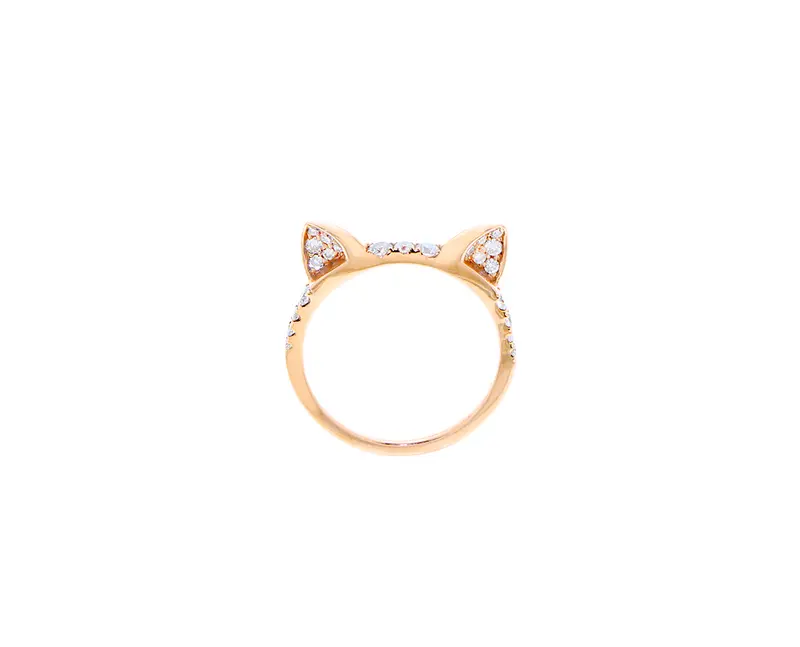 Pink gold ring with diamond ears