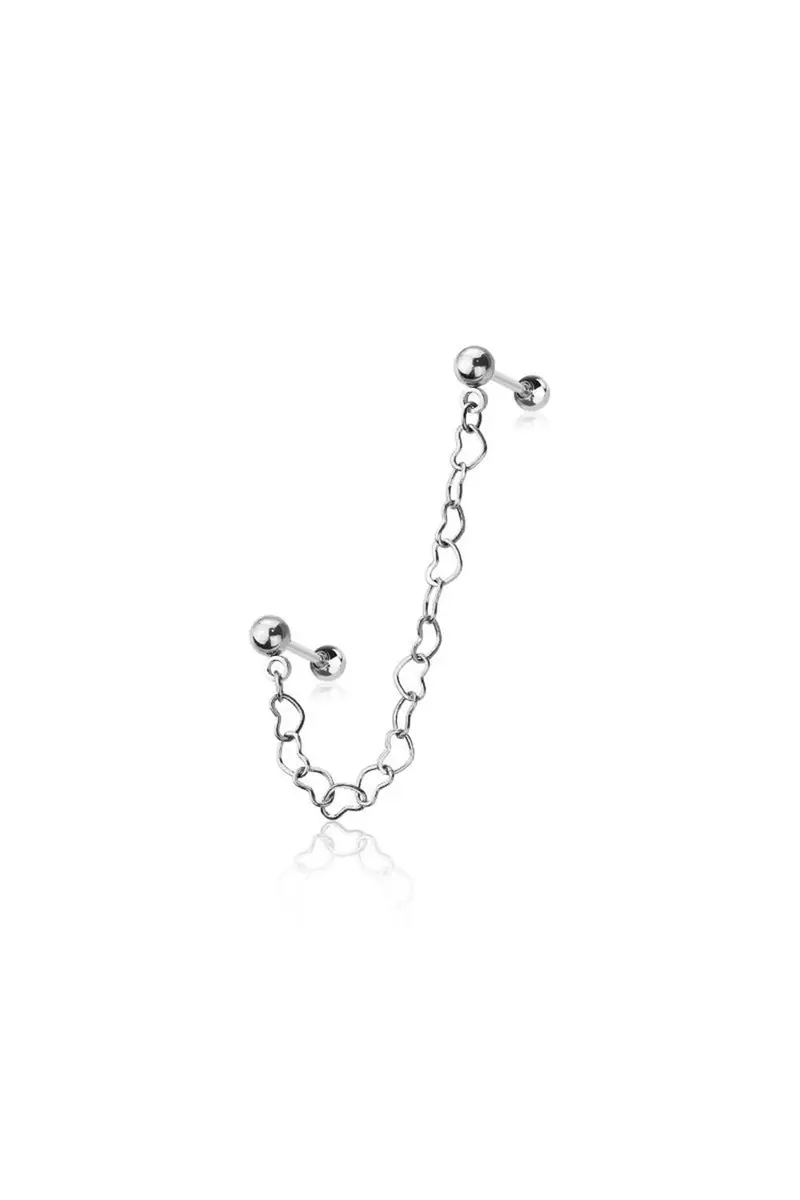 Vibe Double Stud & Connecting Heart Chain - Silver